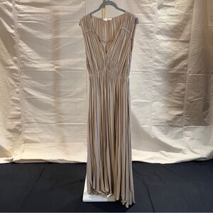 Tan Pleated Sleeveless Maxi Gown for Weddings